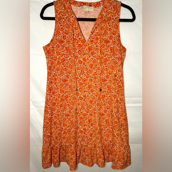 MICHAEL KORS MANDARIN FLORAL TIE FRONT RUFFLED HEM DRESS SIZE S MSRP $98 - Picture 1 of 8